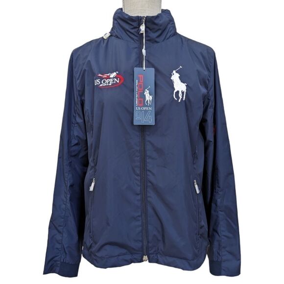 Polo Ralph Lauren x US Open 2014 Women's Navy Windbreaker Bomber Jacket Sz M NWT - Picture 1 of 13